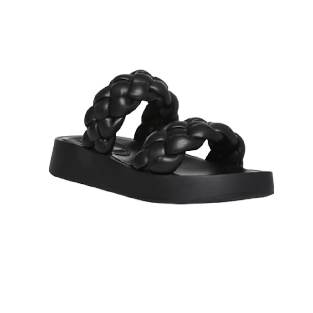 Steve Madden, Black Hillary Platform, Vegan Leather, Braided Sandals, Size 8